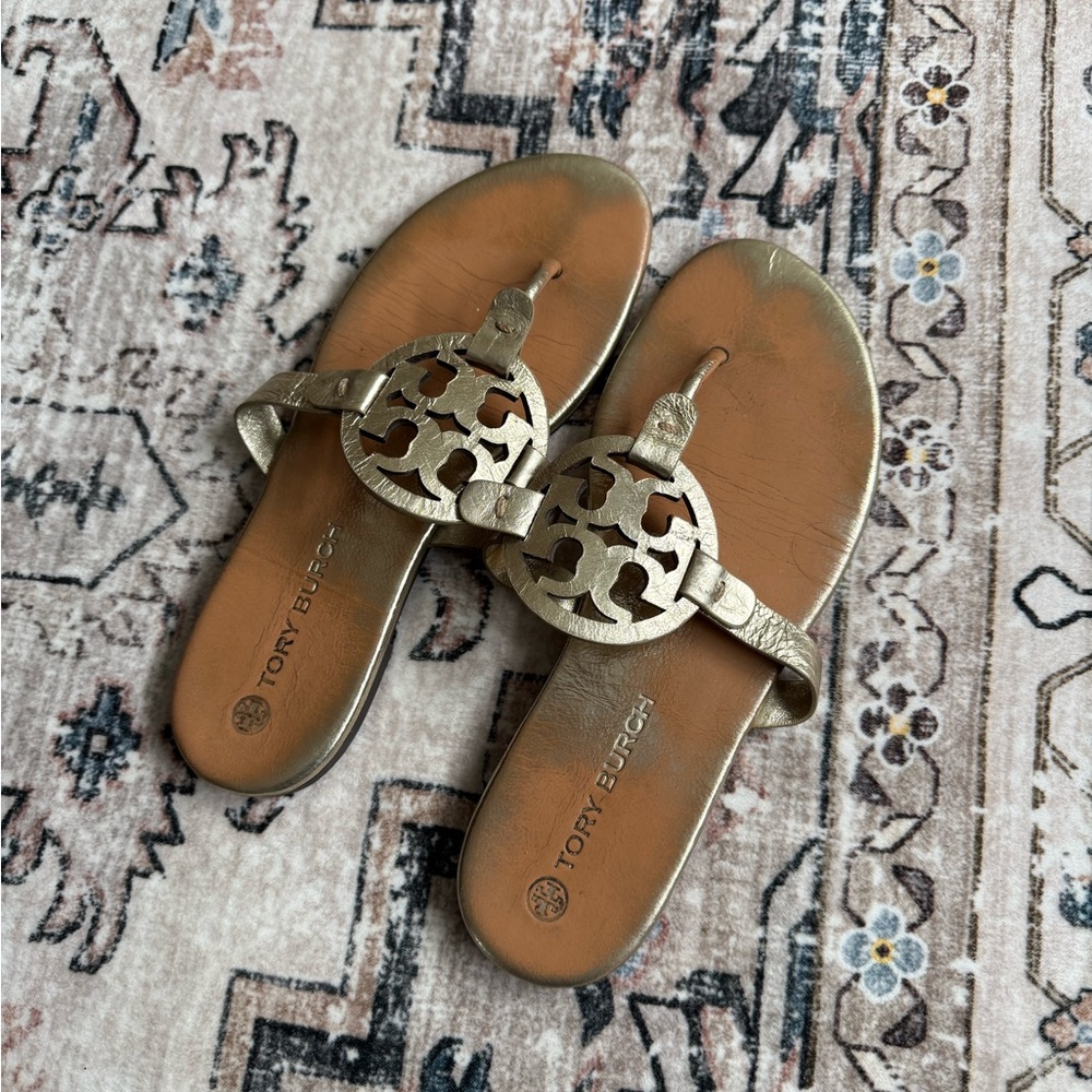 BEING DONATED THIS WEEKEND: Tory Burch Gold Miller Sandals